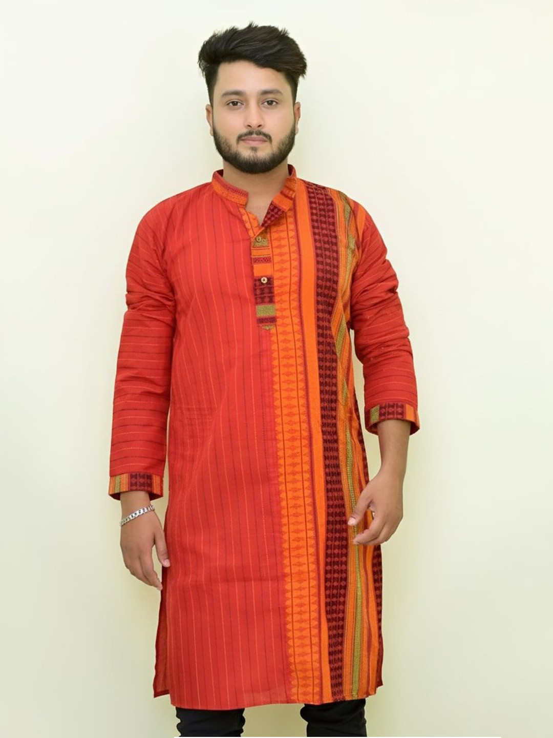 Tant Ghar Men Colourblocked Striped Kurta