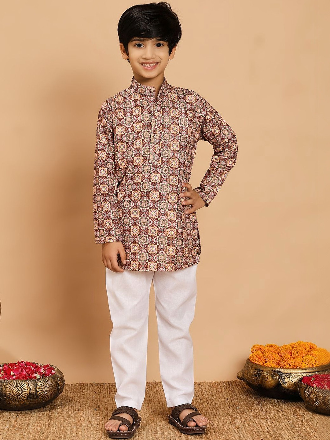 Sangria Boys Printed Kurta With Pyjama Sets