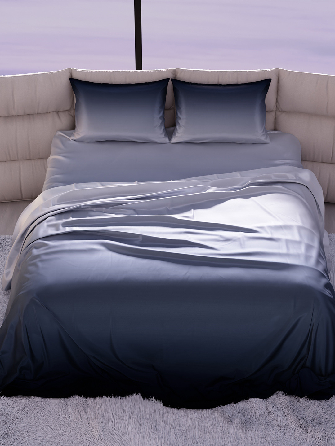 Stoa Paris Skies Of Paris Grey Satin 300 TC King Fine Bedsheet with 2 Pillow Covers-108 x 108 inches
