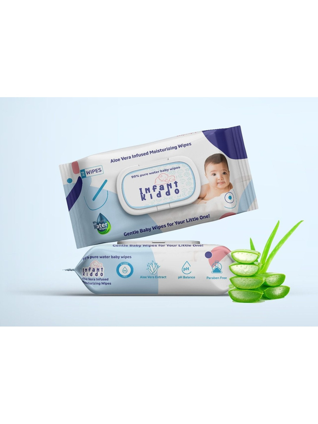 Infant Kiddo Kids Set Of 2 Moisturizing Baby Wipes With Aloe Vera - 72 Wipes Each