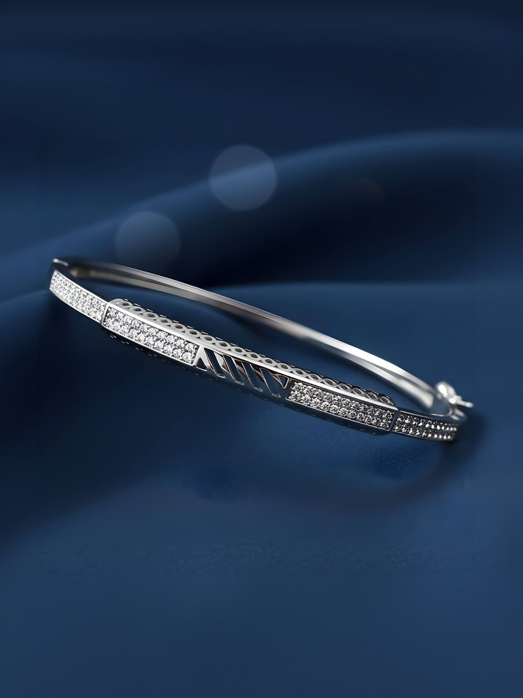 PARASMONI 925 Sterling Silver Stone Studded Cuff Bracelet