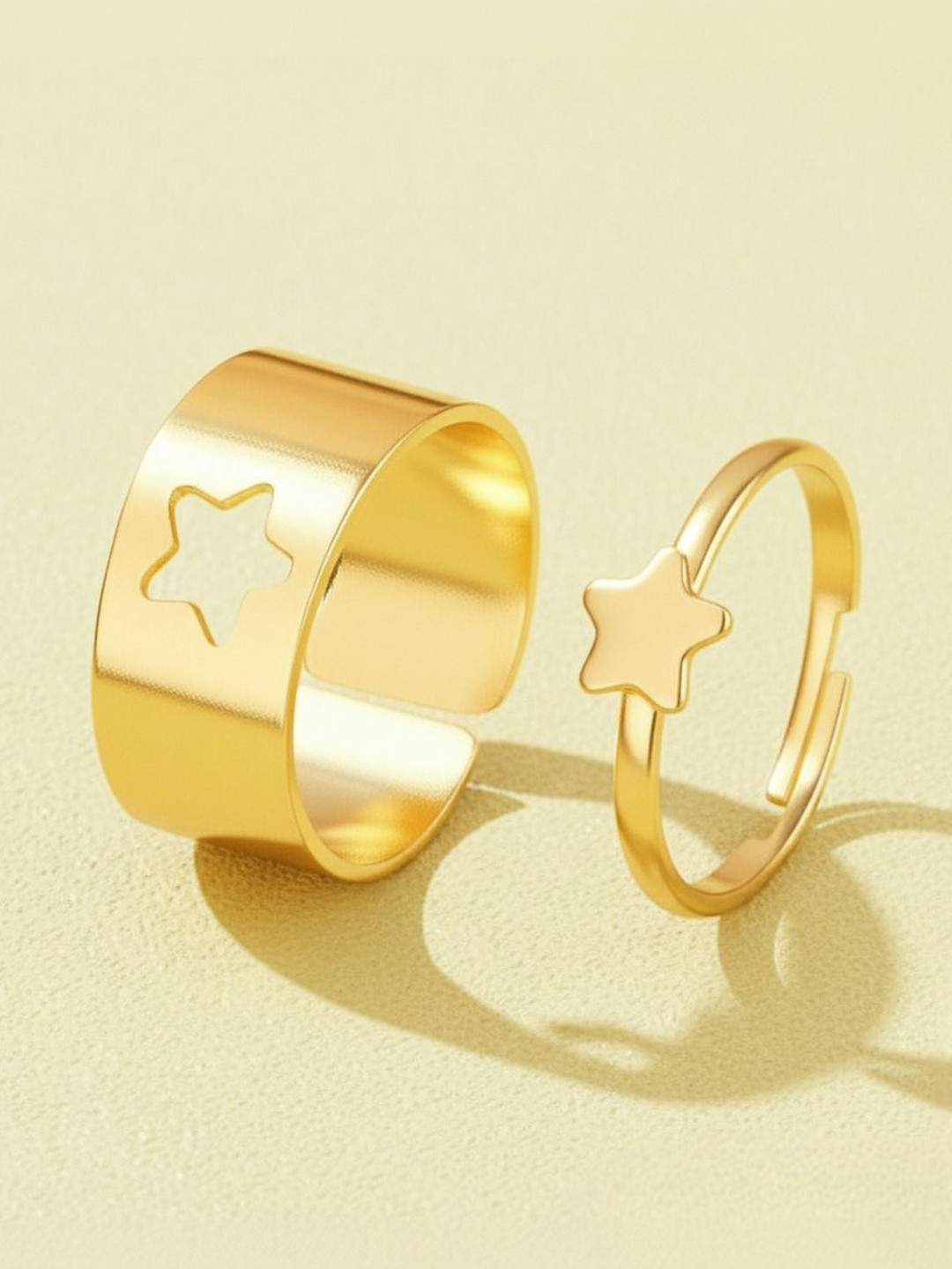 DressBerry Set Of 2 Gold-Plated Star Couple Matching Wrap Adjustable Finger Rings
