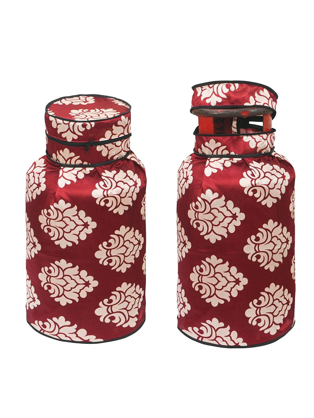 Kuber Industries 2Pcs Maroon & White Printed Gas Cylinder Covers