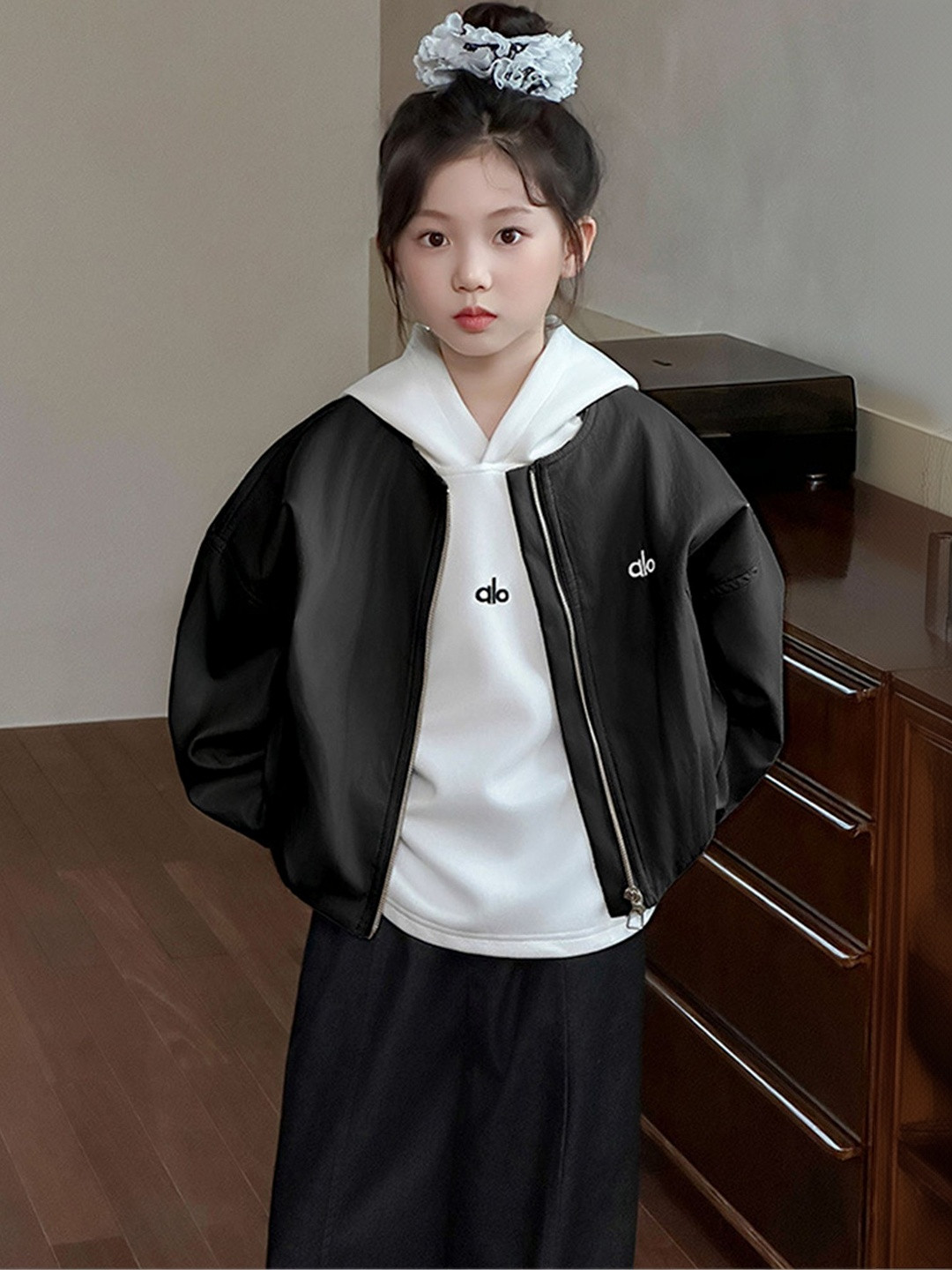 LULU & SKY Girls Brand Logo Bomber Jacket