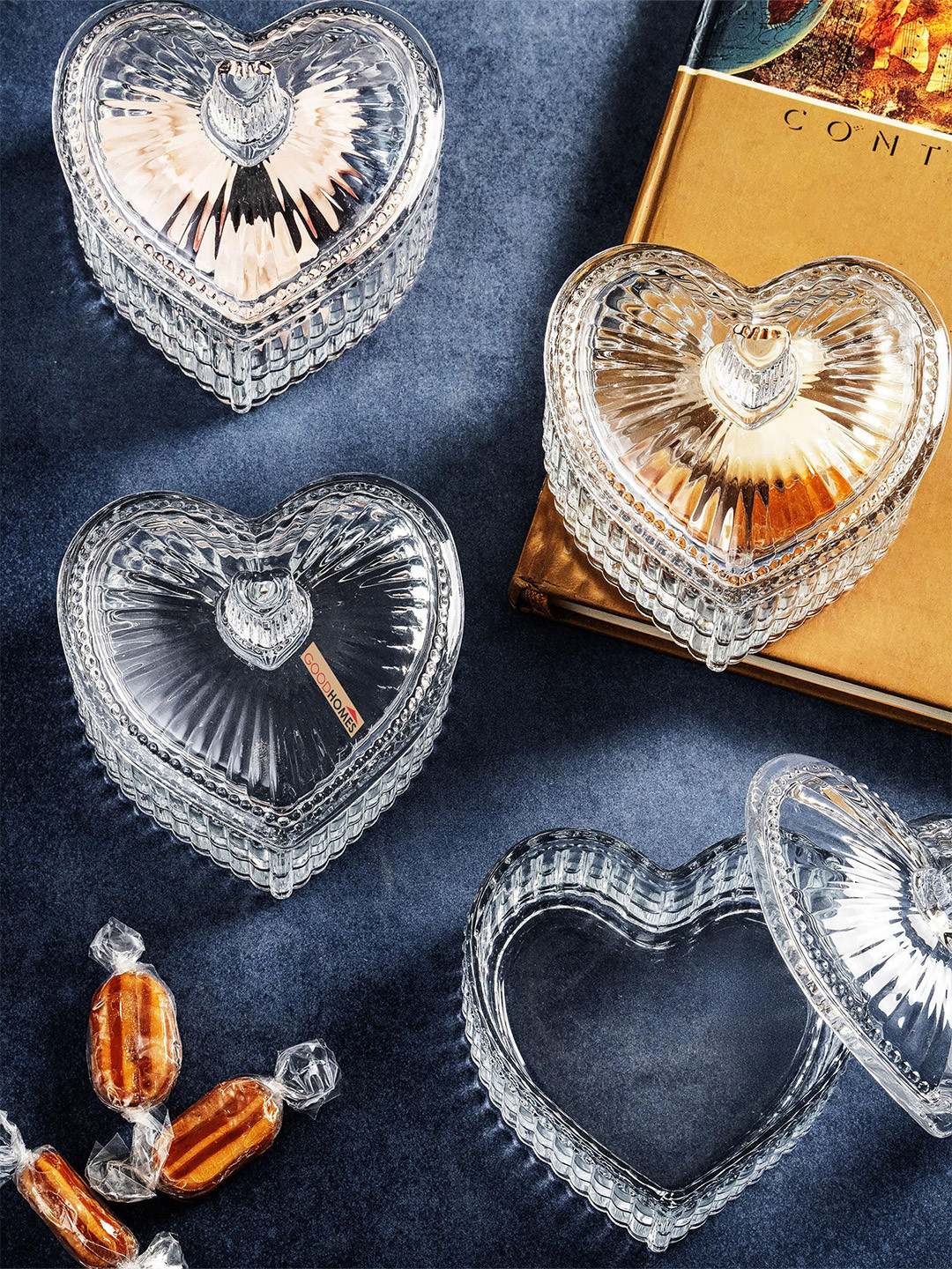 GOODHOMES 4-Pieces Glass Candy Bowl With Lid