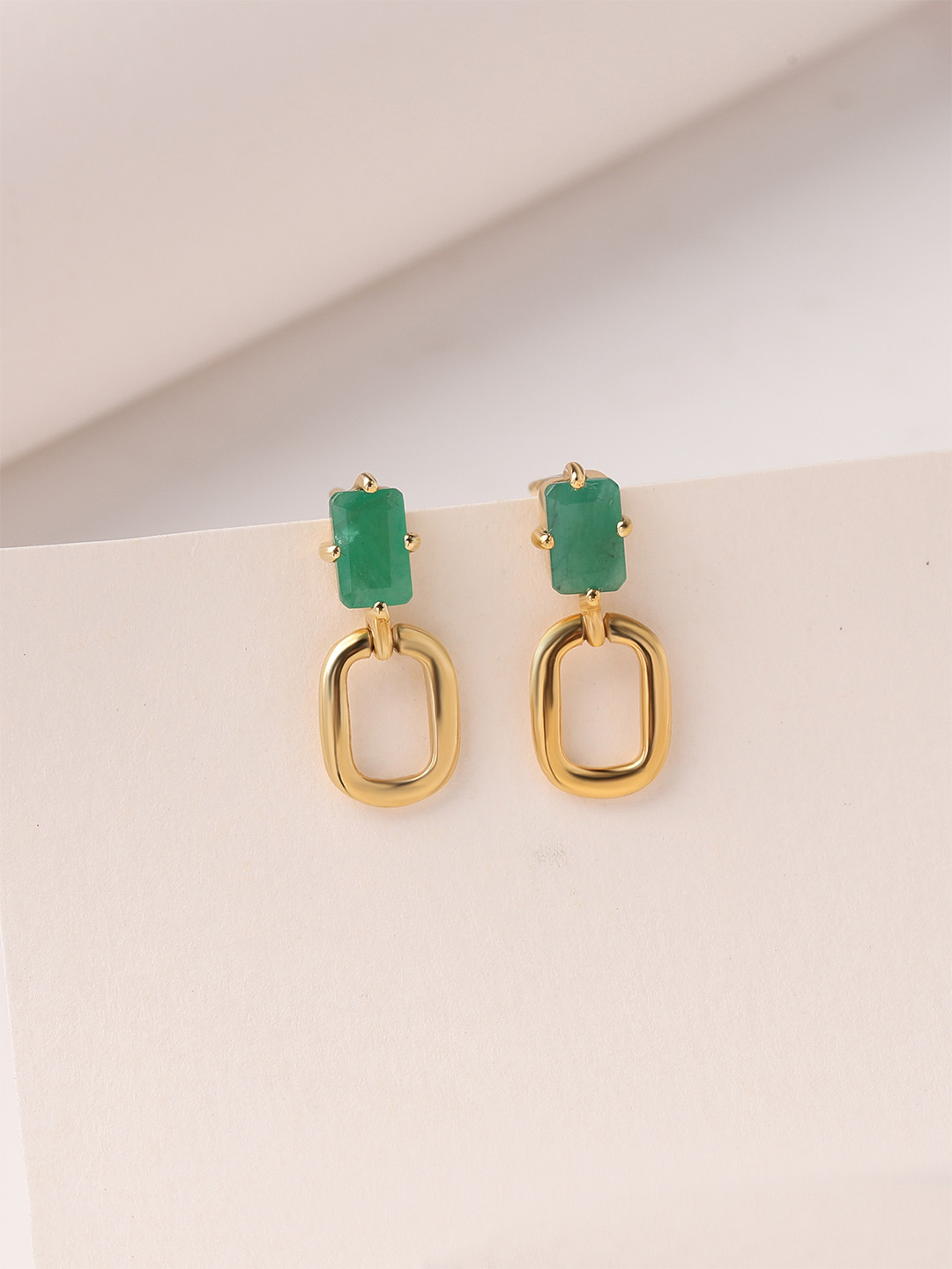 Ornate Jewels 925 Silver 18k Gold Plated Natural Sakota Emerald Drop Earring