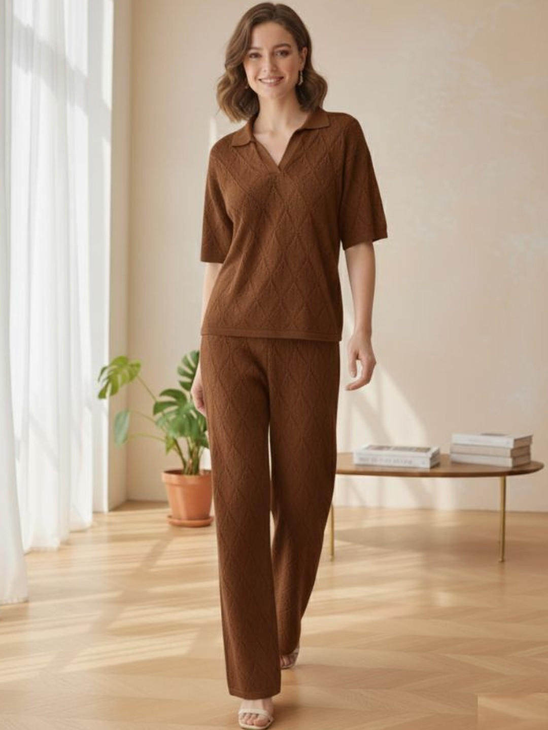 MARC LOUIS Shirt Collar Neck Top With Trousers Co-Ords