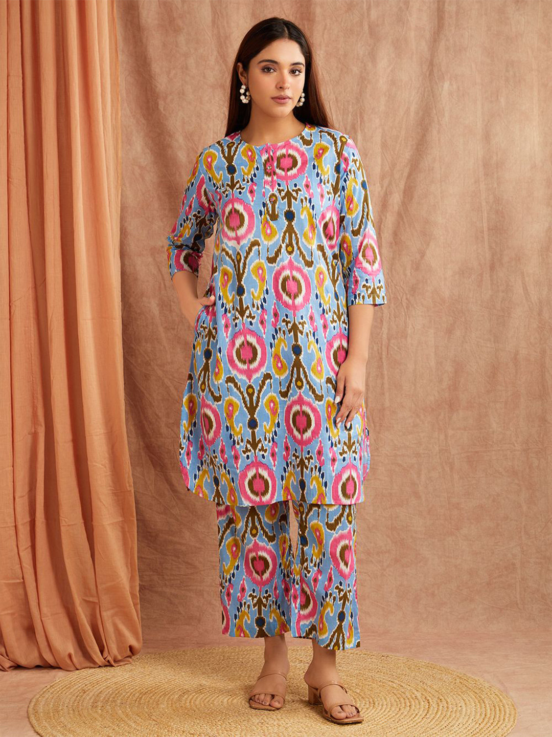 SANASH Collections Printed Round Neck Top With Trousers Co-Ords