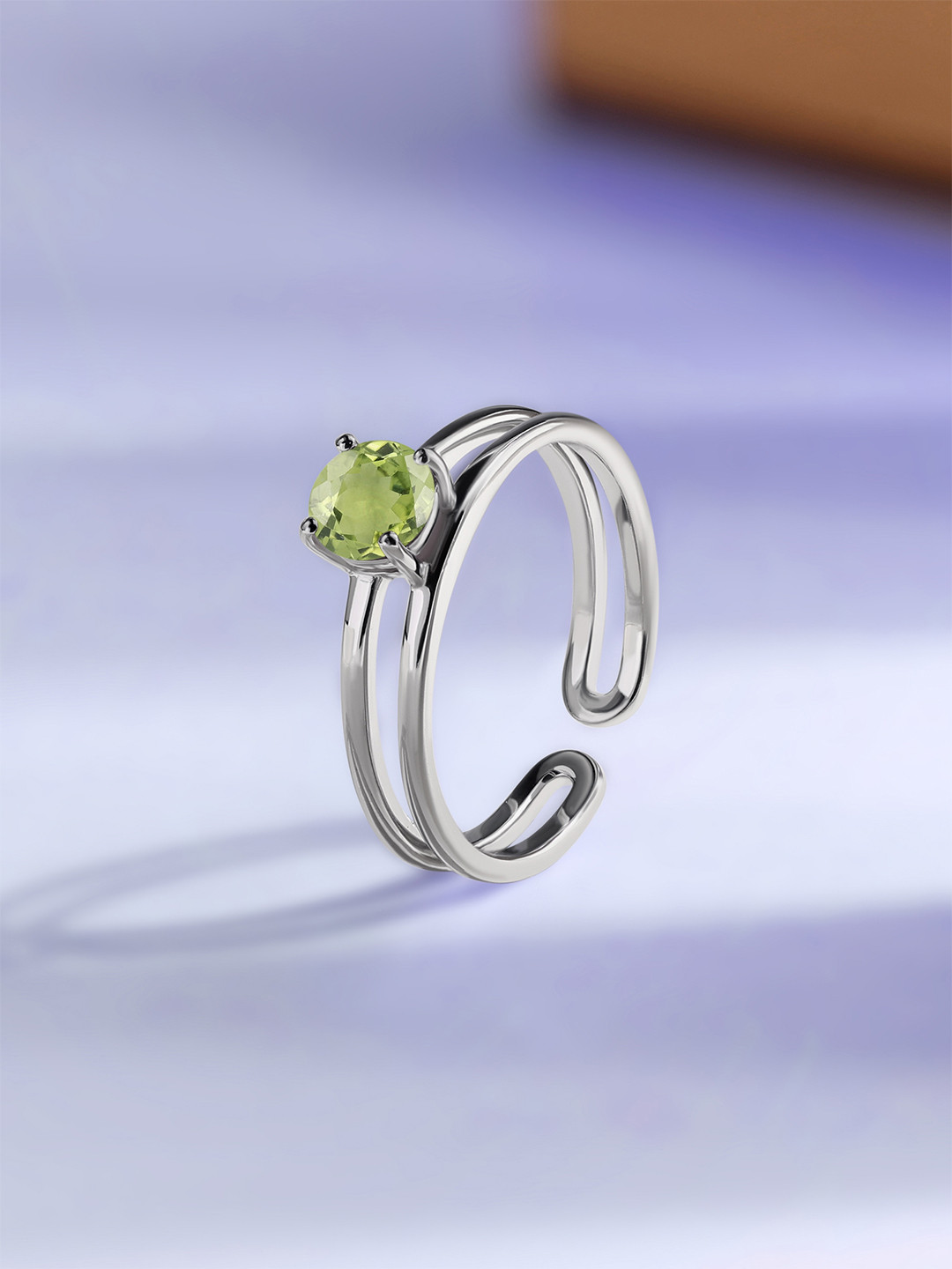 Ornate Jewels Women 925 Silver 0.5 Carat Rhodium-Plated Peridot-Stone Studded Ring