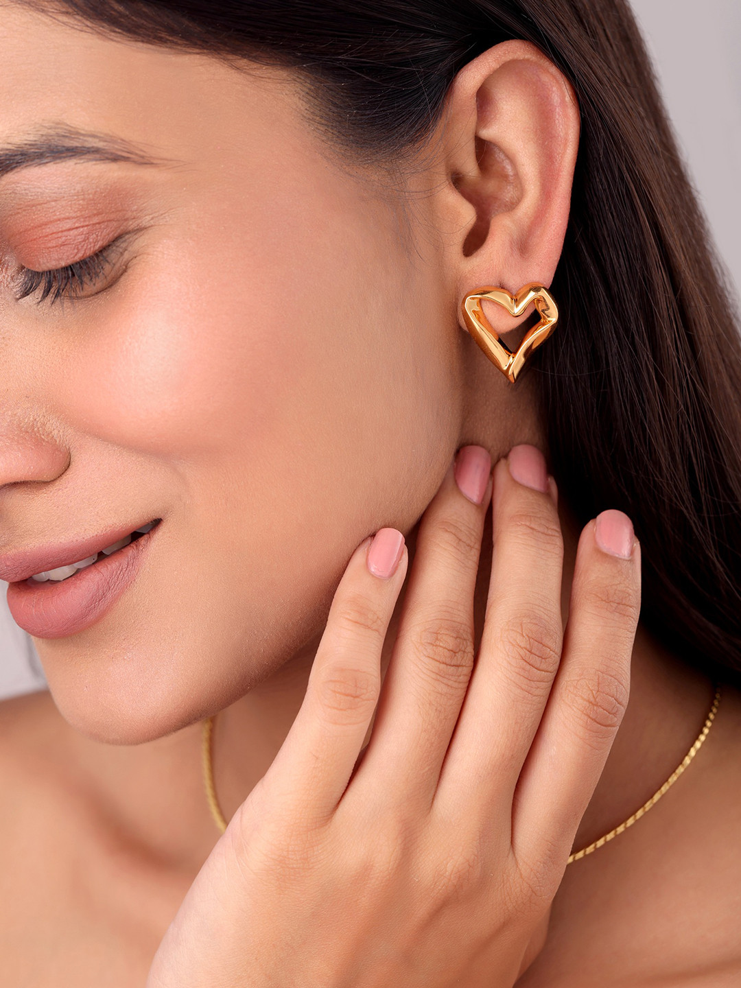 Sucra 14Kt Real Gold Plated Heart Shaped Whispers Studs