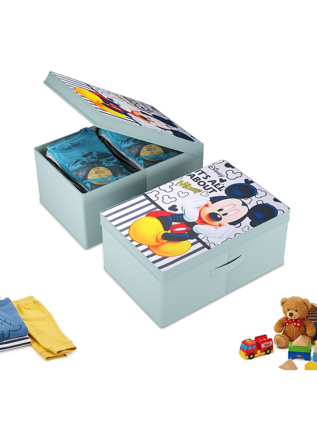 Kuber Industries Grey Set of 2 Non-Woven Wardrobe for Storage with Lid Disney Mickey