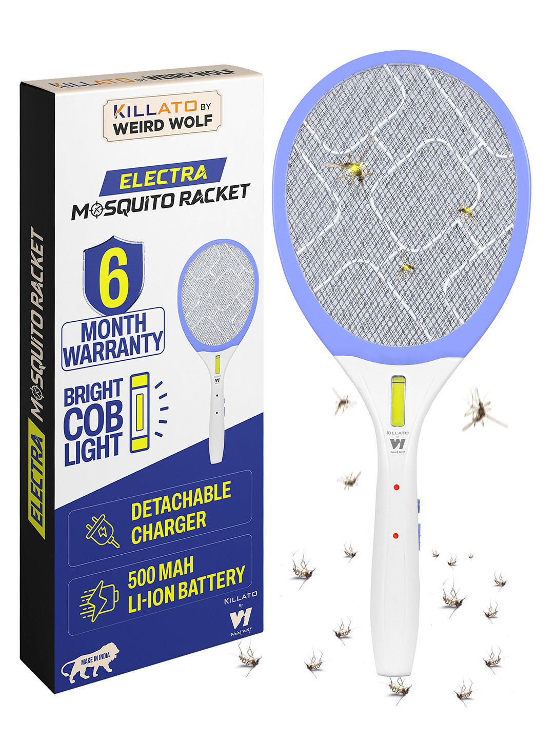 killato Purple & White COB Light Rechargeable Electric Mosquito Bat