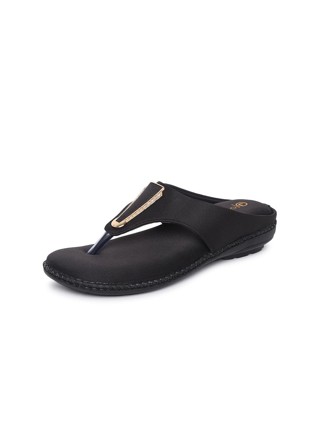 ORTHO JOY Black Synthetic Flip Flops