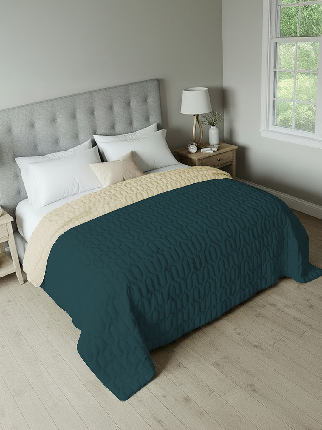 URBAN SPACE Teal Microfiber Waffle Weave Heavy Winter Double Bed Comforter