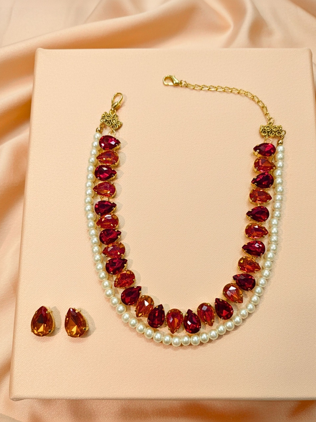 ORANGENYSHA Gold-Plated Cubic Zirconia & American Diamond Crystal Gemstone Jewellery Set