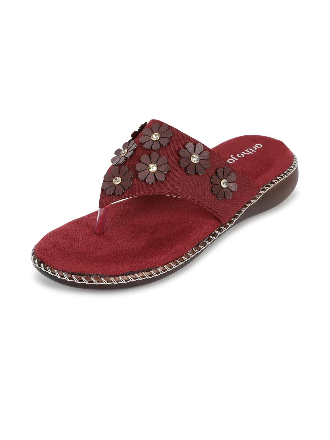 ORTHO JOY Women Red Flip Flops