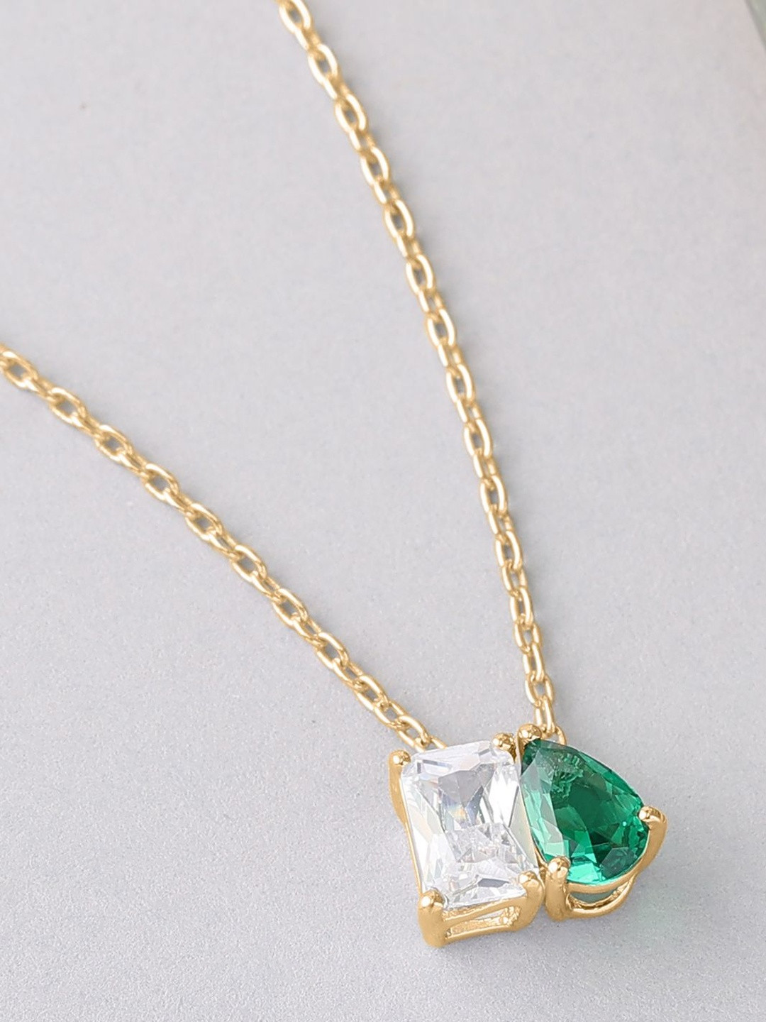 Ornate Jewels Women 18K Gold Plated Green Emerald Toi Et Moi Pendant With Chain