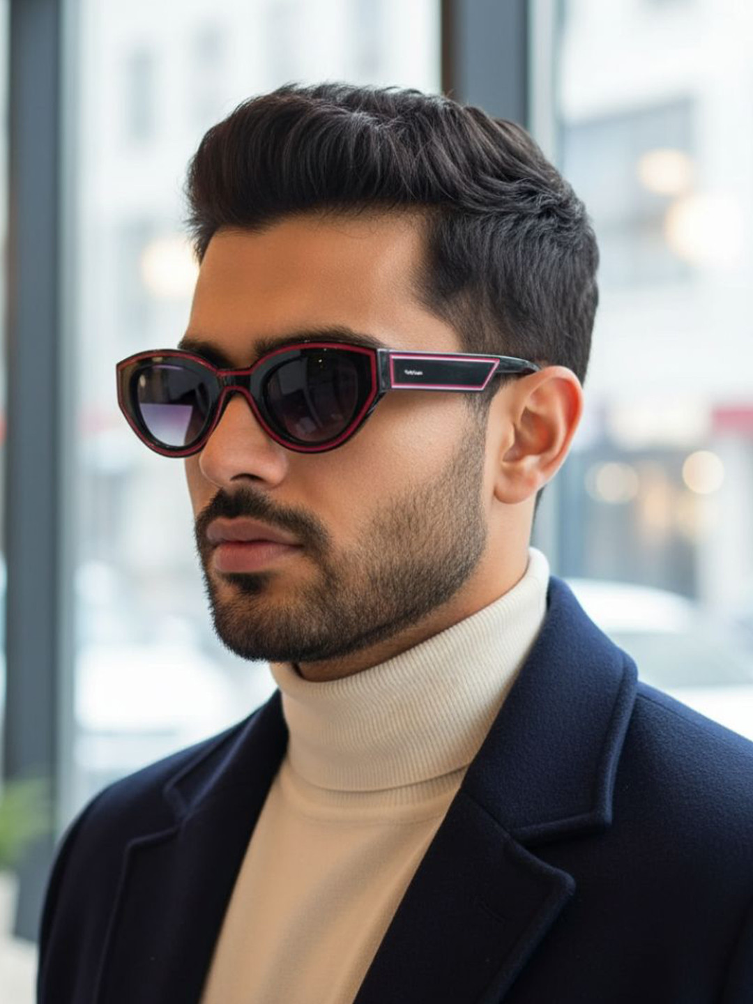 First Lens Unisex Black Lens & Black Cateye Sunglasses C10342-Red