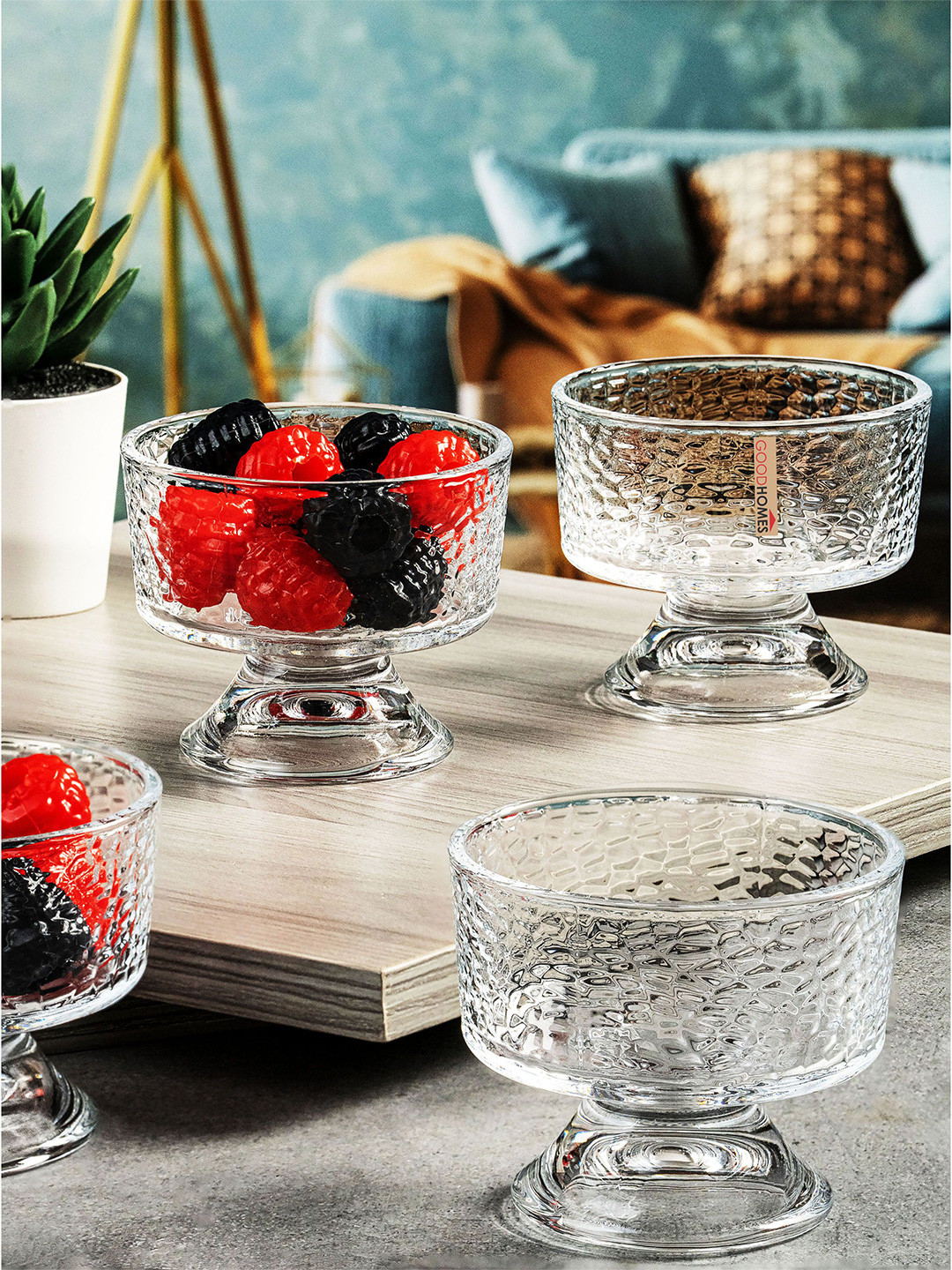 GOODHOMES Set of 6 Transparent Textured Glass Dessert Bowl