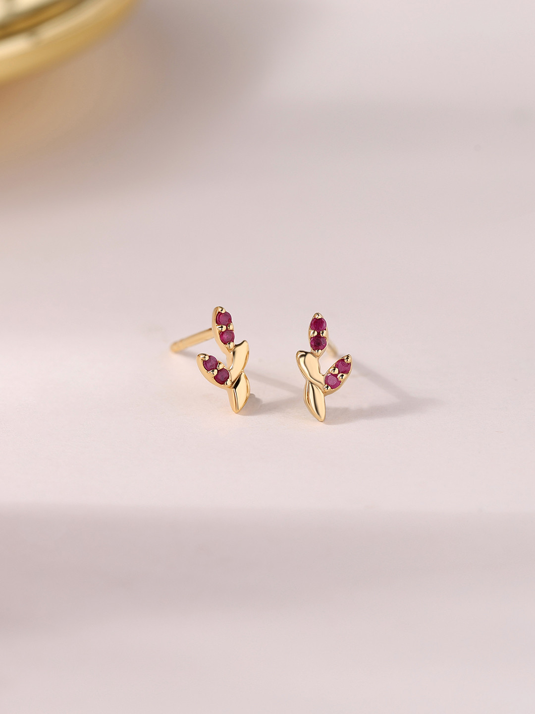 Ornate Jewels 925 Silver 18k Gold Plated Natural Thai Ruby Leaves Earring