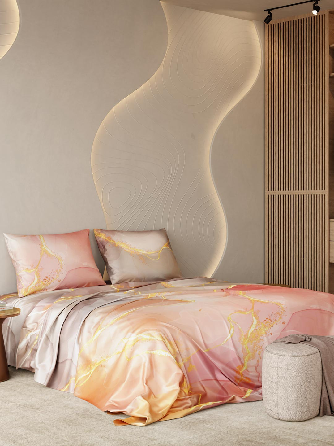 Stoa Paris Louvre Dawn's Brushstroke 300 TC King Bedsheet & 2 Pillow Covers - 90 x 108 In