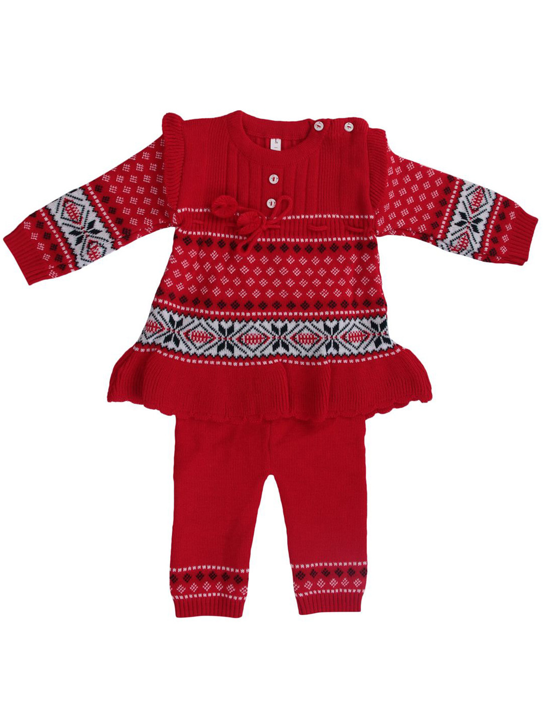 TRENDY WORLD Girls Fair Isle Printed Woollen Pullover with Embellished Detail