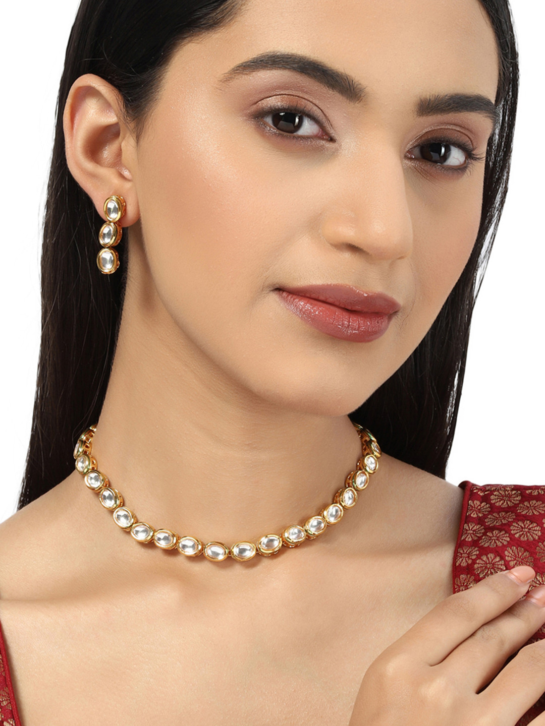 Voylla Gold-Plated & White Kundan Brass Jewellery Set