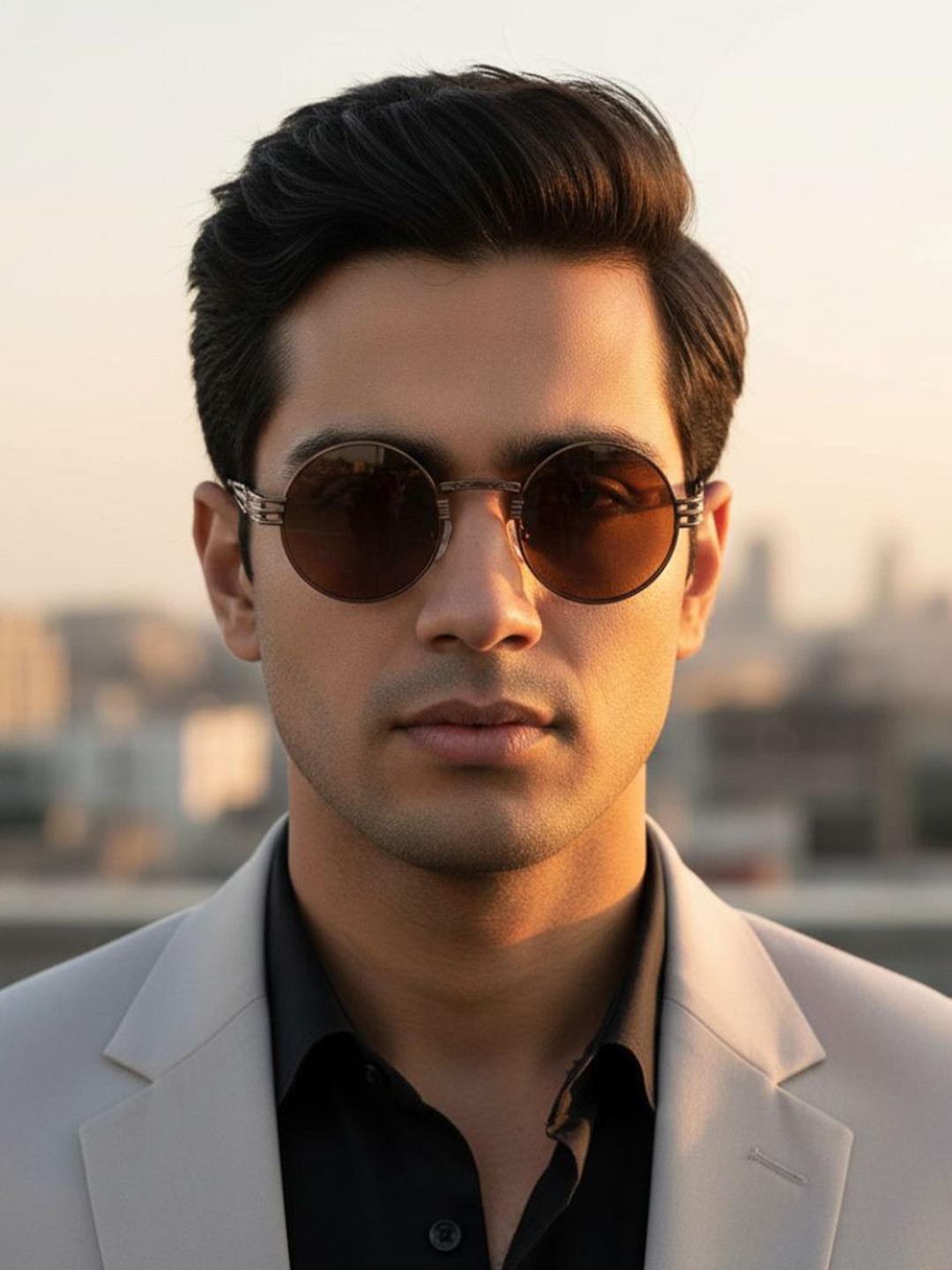 First Lens Unisex Brown Lens & Gold-Toned Round Sunglasses C10387