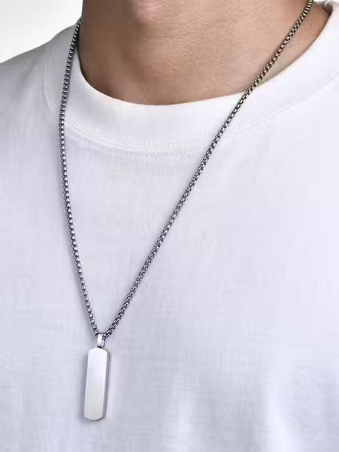 Rolss Men Stainless Steel Silver-Plated Necklace