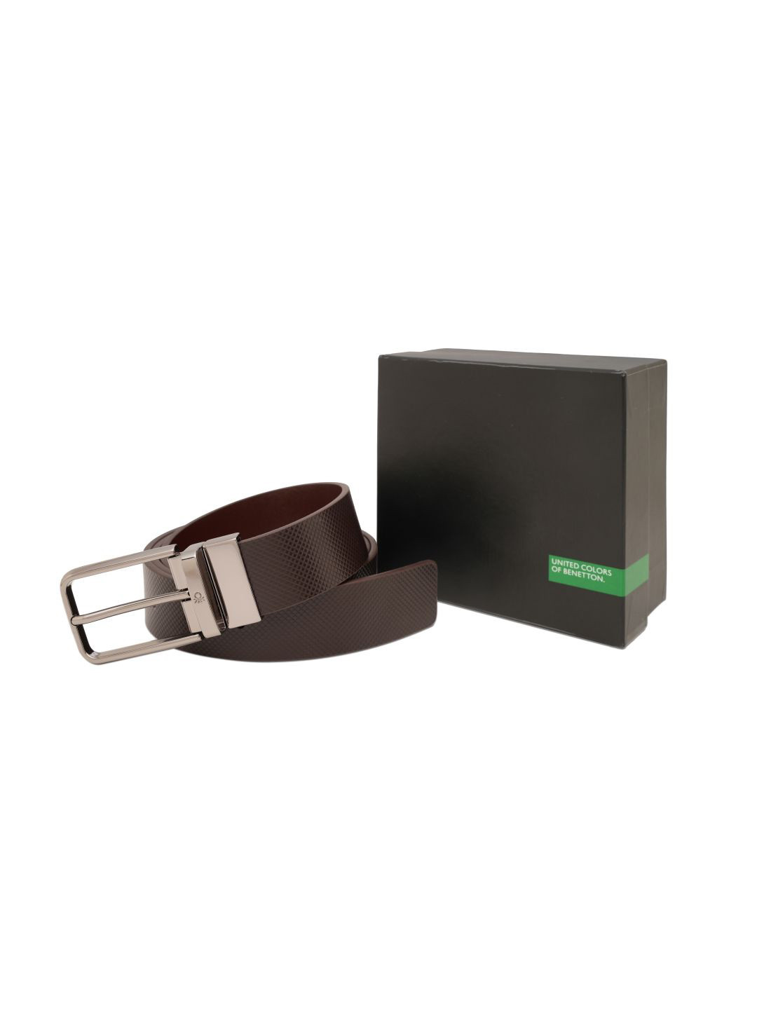 United Colors of Benetton Men Textured Leather Reversible Belt - 80 cm