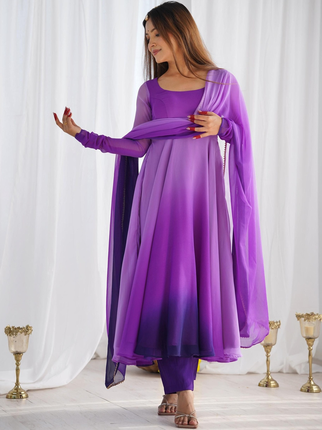 THE52 Women Ombre Dyed Panelled Kurta with Trousers & With Dupatta