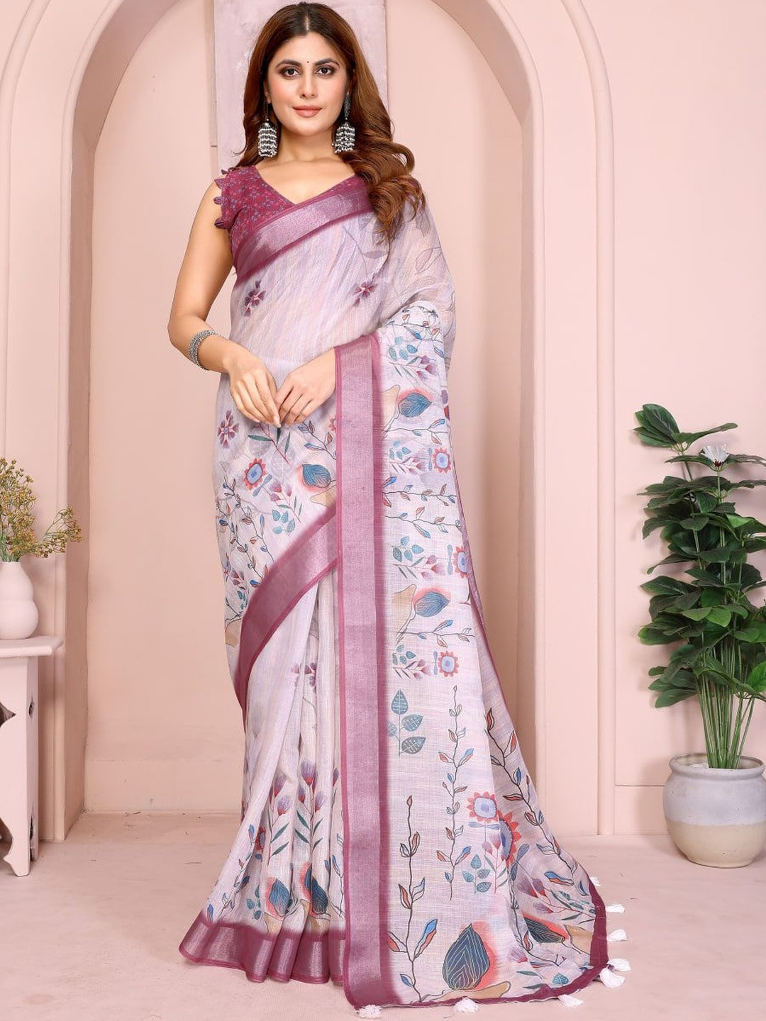 RITABEN HARESHBHAI BHALIYA Floral Pure Linen Saree