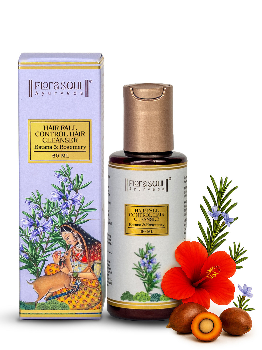 FloraSoul Ayurveda Hair Fall Control Hair Cleanser With Batana & Rosemary-60ml