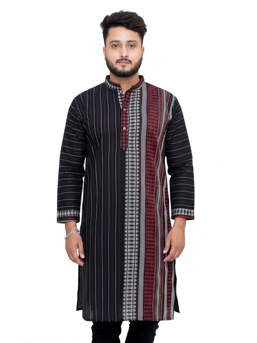 Tant Ghar Men Colourblocked Striped Kurta