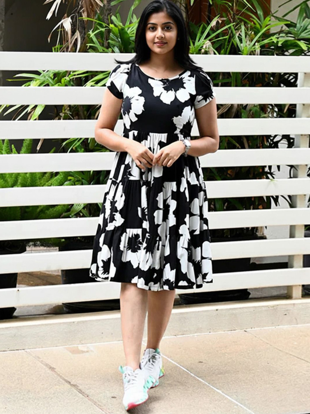 SHINISHA Floral Print Fit & Flare Dress