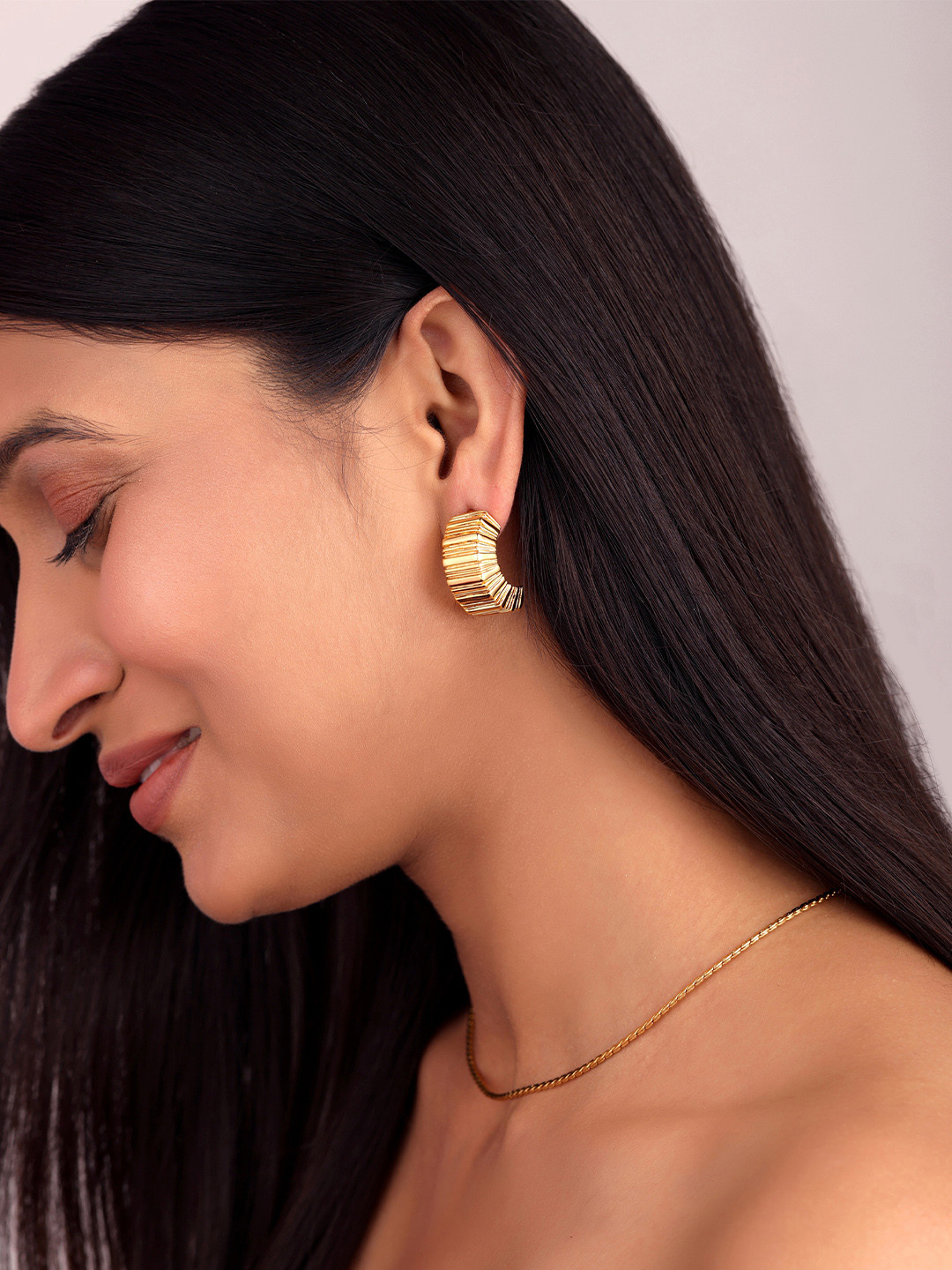 Sucra 14Kt Real Gold Plated Golden Fan Arcs Hoop Earrings