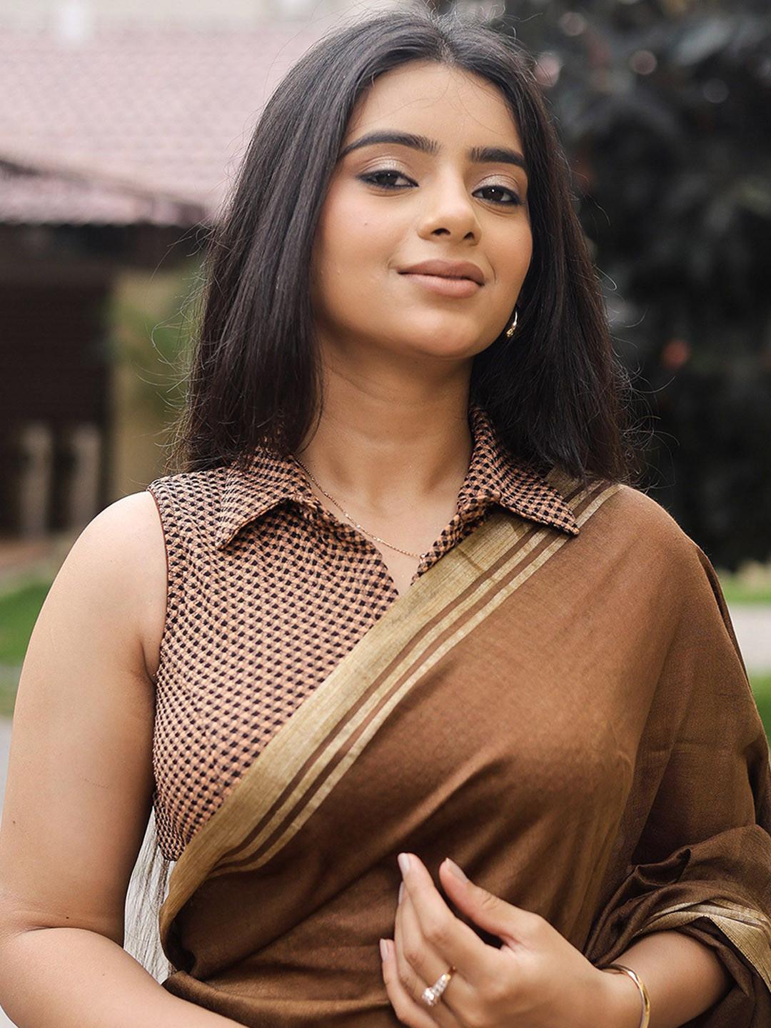 Bindigasm's Advi Women Gingham Collar Readymade Saree Blouse