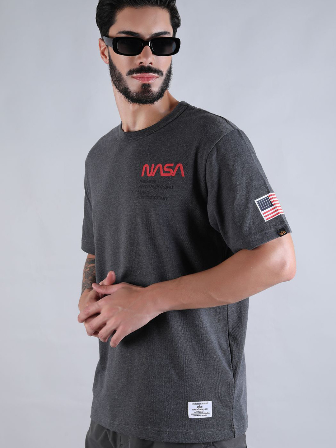 ALPHA INDUSTRIES Unisex Typography Printed Round Neck Nasa T-shirt