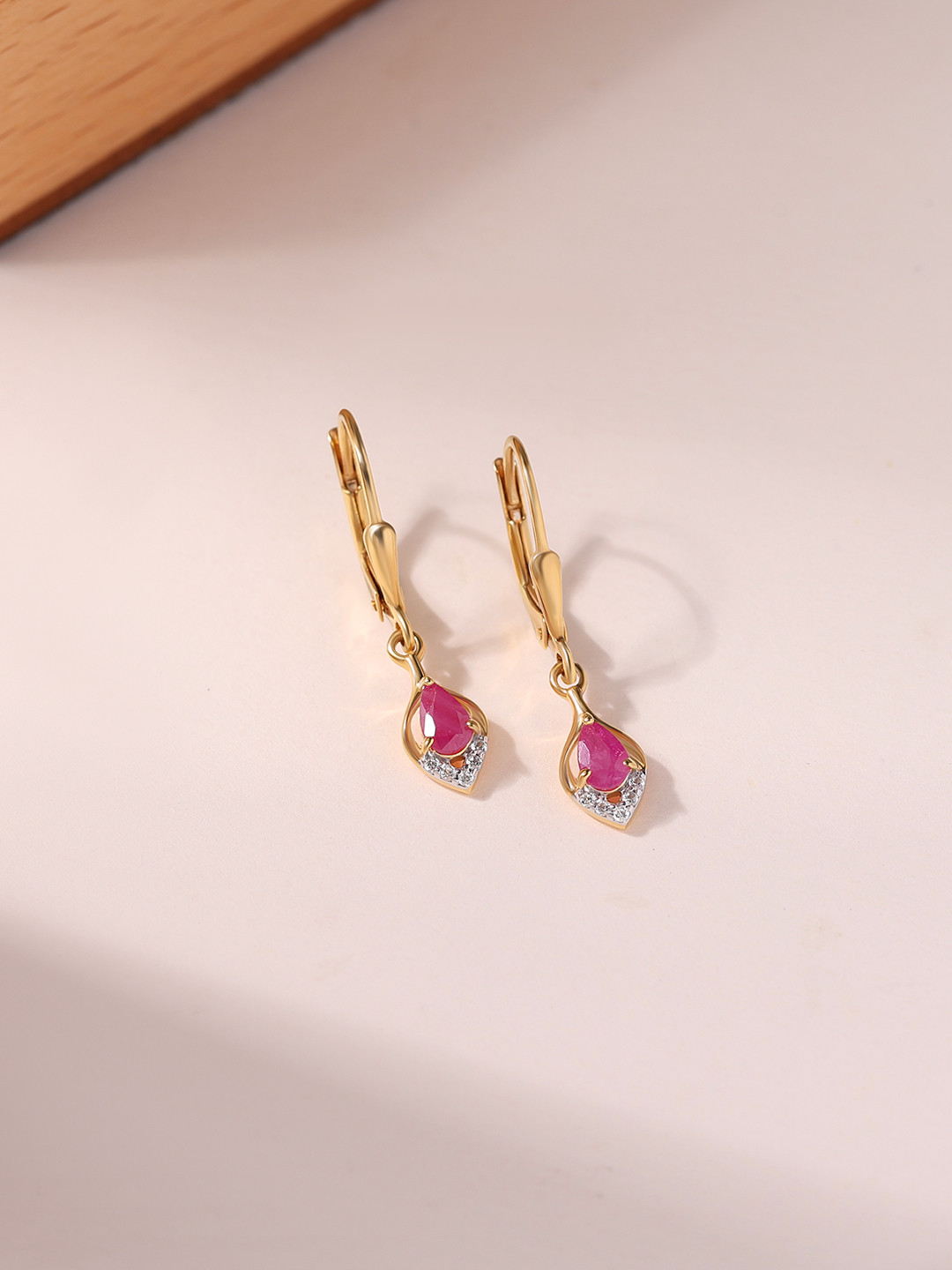 Ornate Jewels 925 Silver 18k Gold Plated Natural Thai Ruby Lever Back Earring