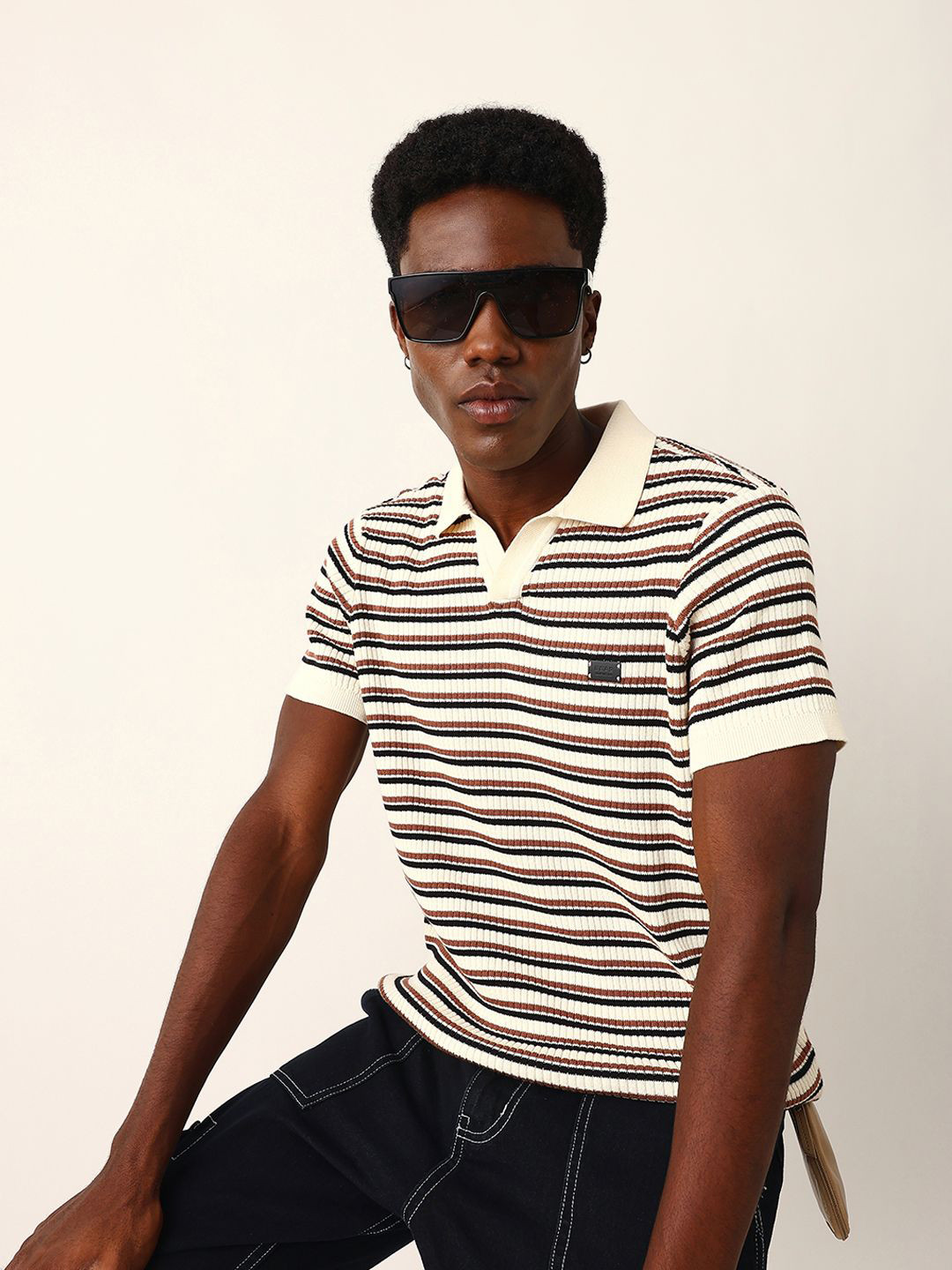 THE BEAR HOUSE Men Striped Polo Collar T-shirt