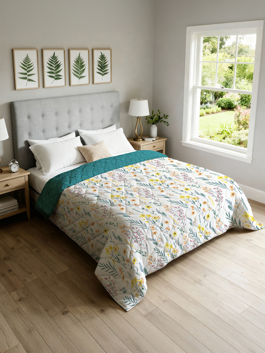 URBAN SPACE Blue Floral AC Room Single Bed Blanket