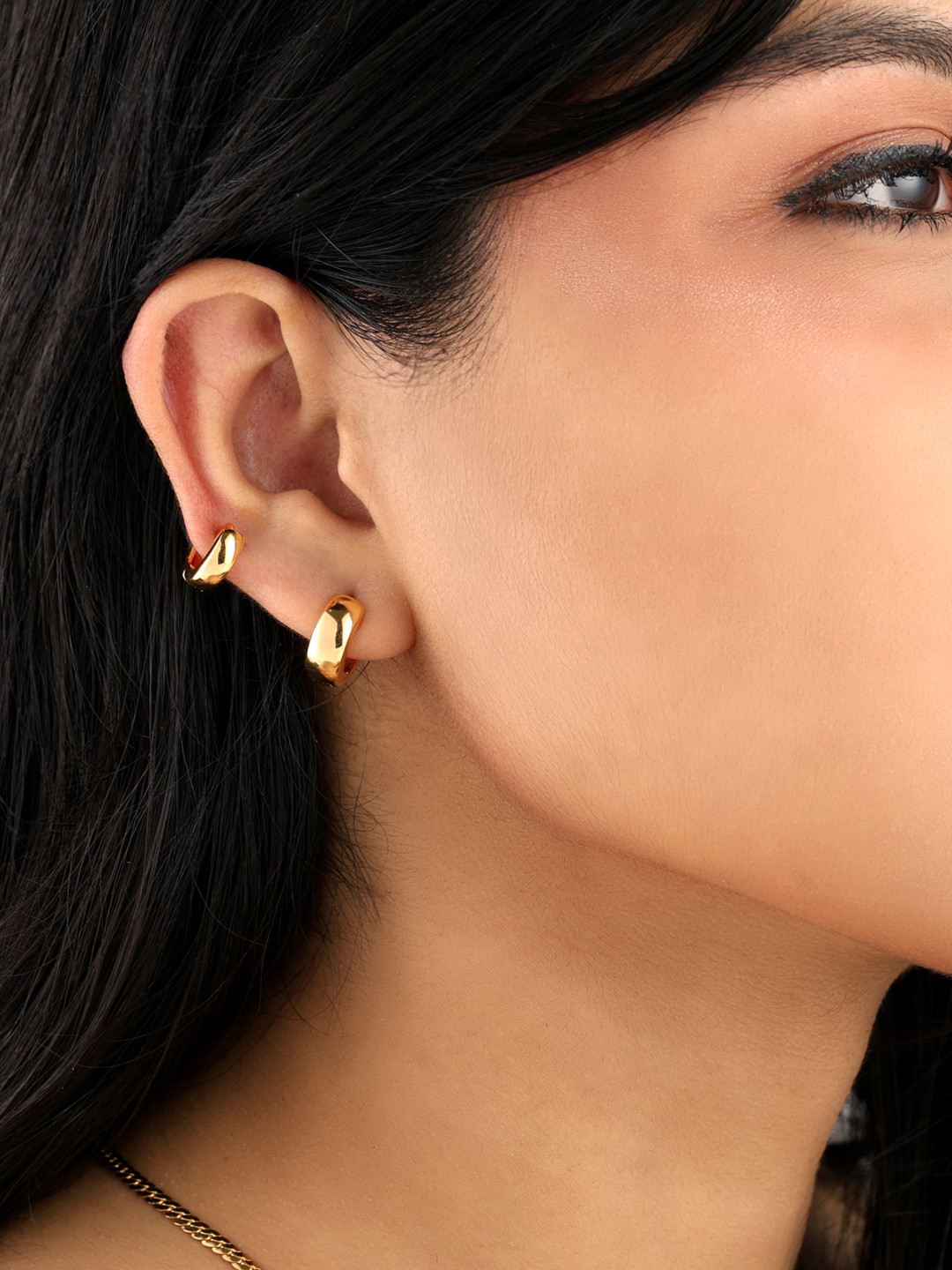 Sucra 14Kt Real Gold Plated Petite Duo Earrings