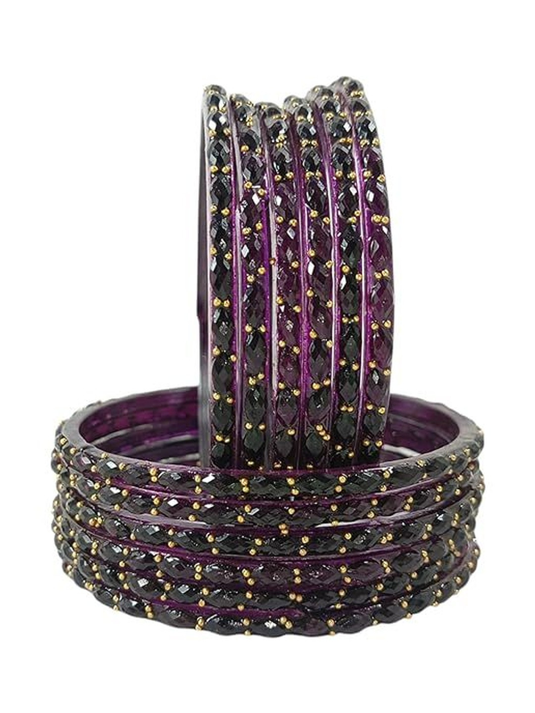 Luxurious jewells Set Of 12 Studded With Diamond Cut Beaded Bangles