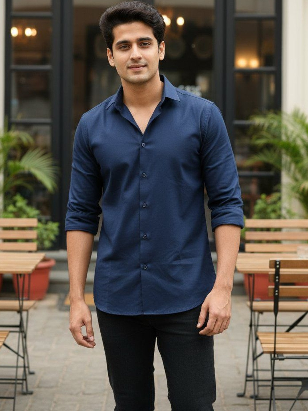 The Roadster Lifestyle Co Cotton Spread Collar Formal Shirt