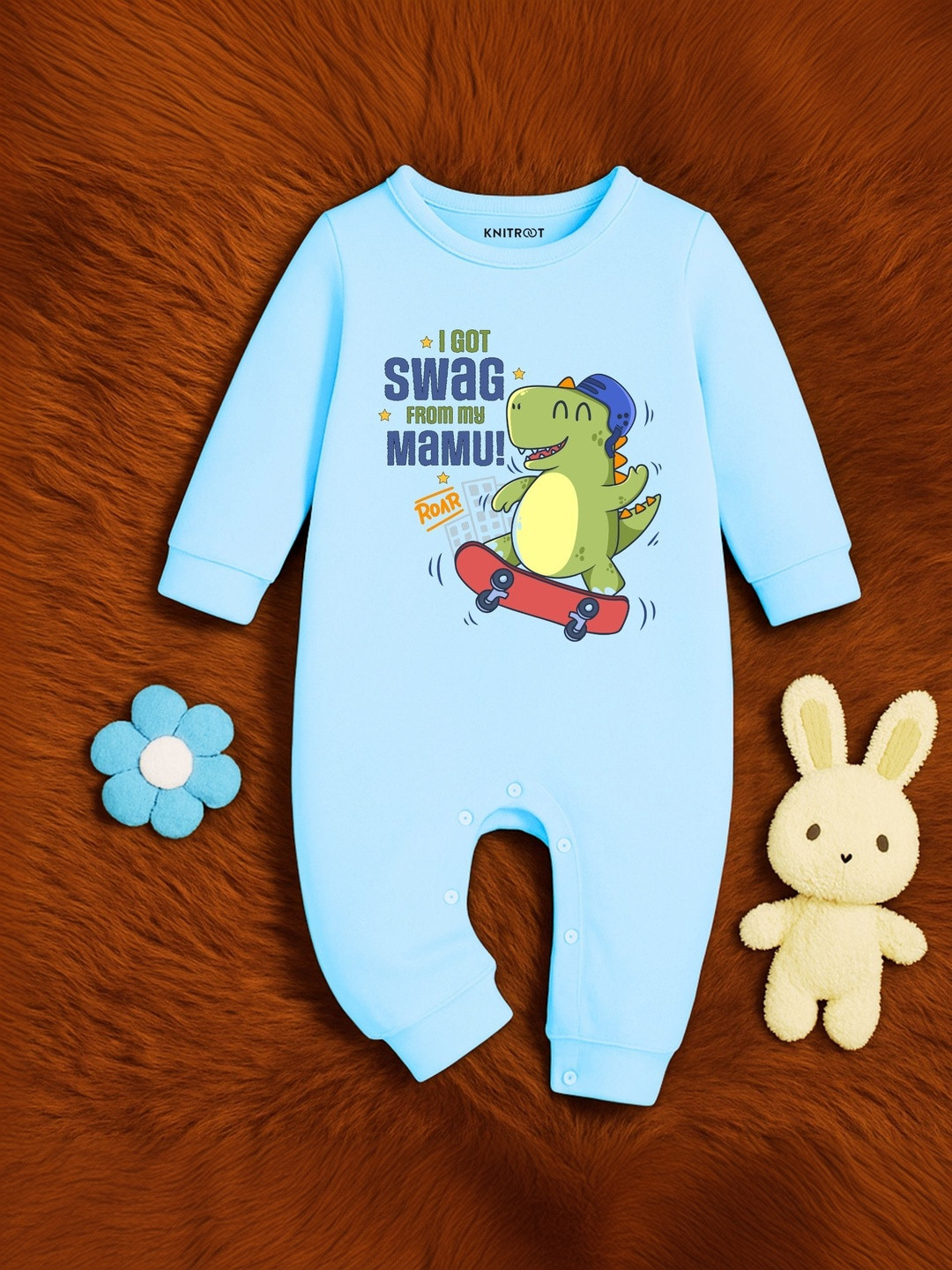 KNITROOT Infants Kids Printed Mamu Blue Cotton Romper