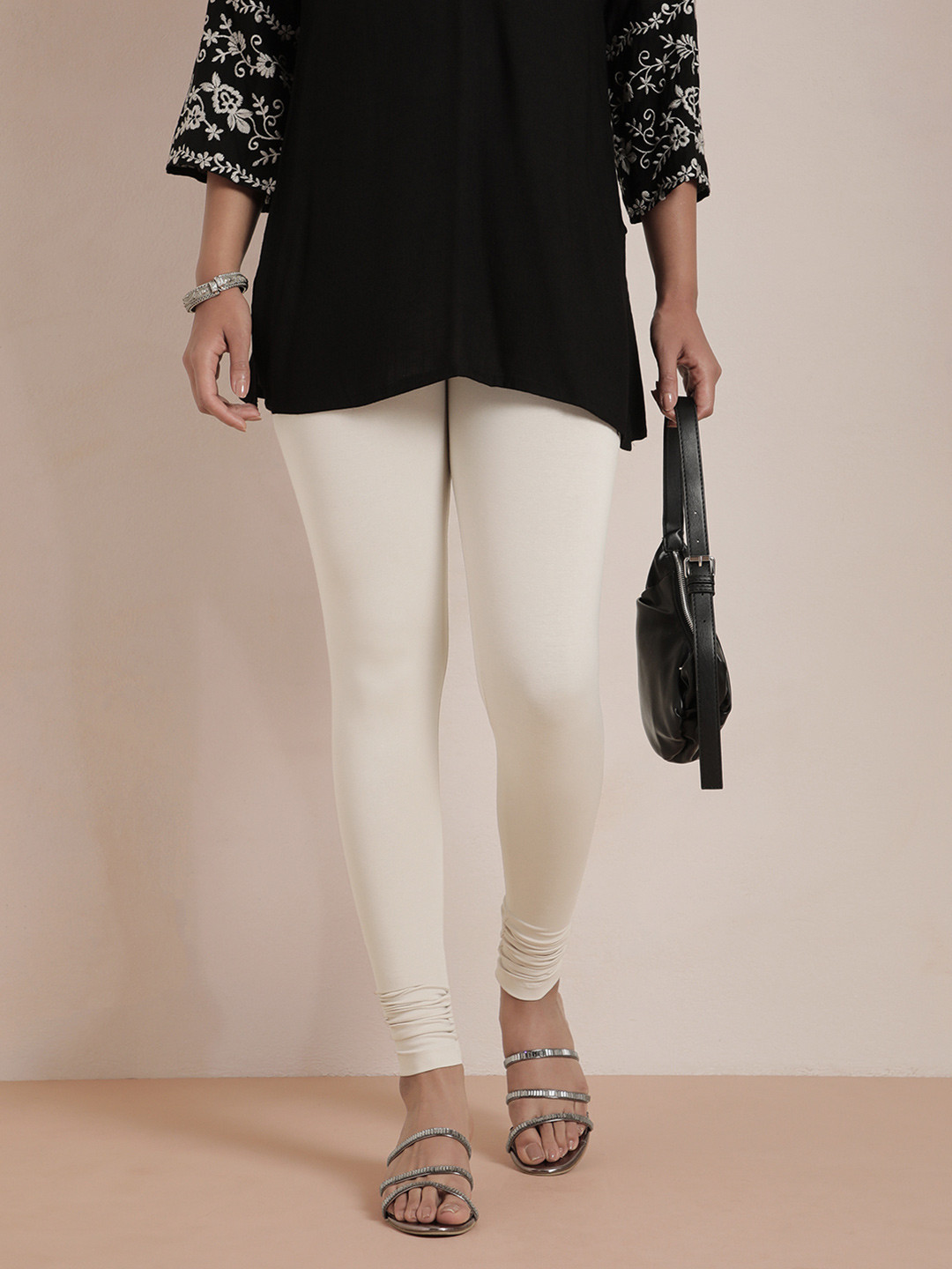 TWIN BIRDS Women Off-White Solid Churidar-Length Leggings