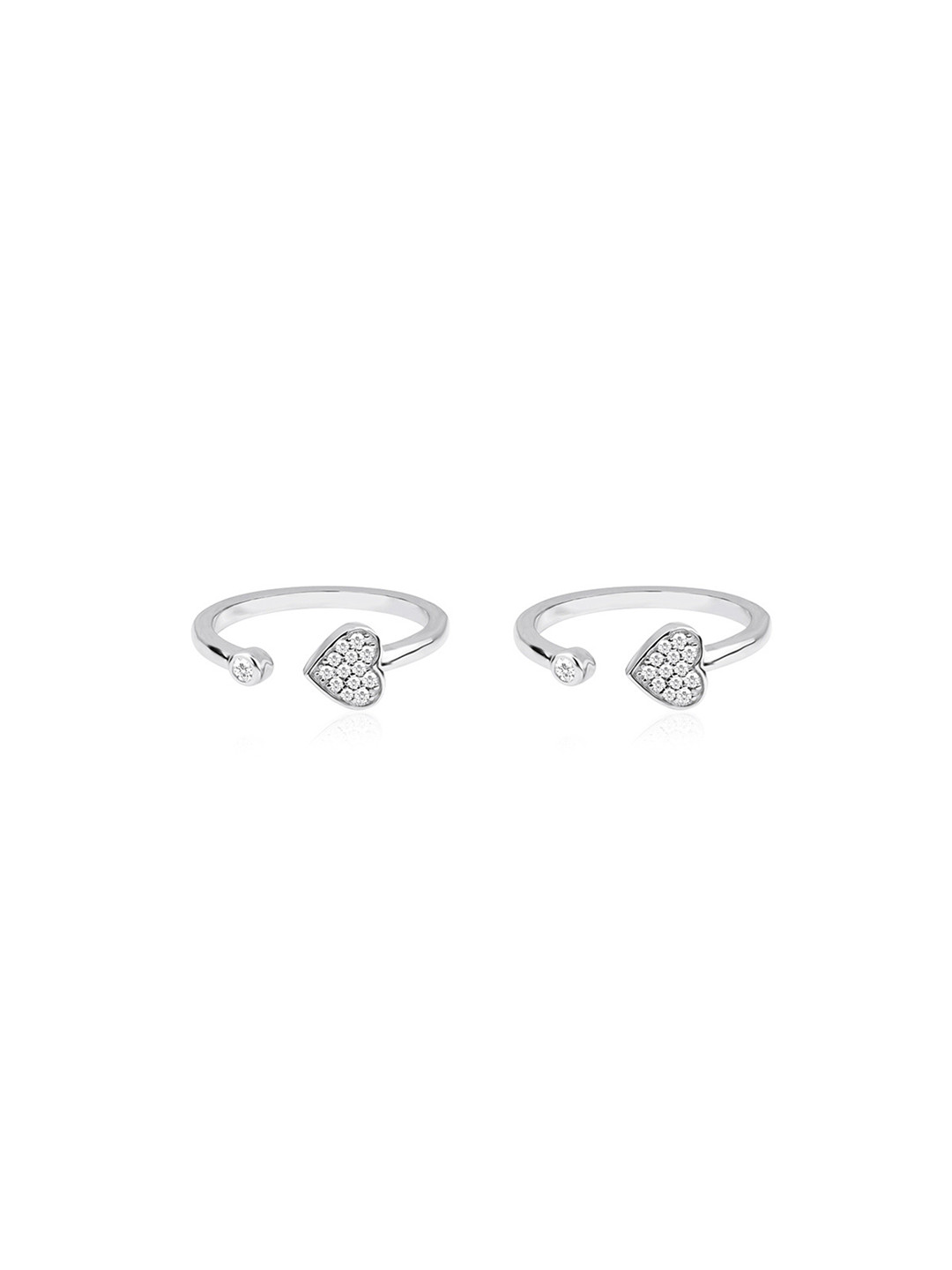 Nistra The Love Sterling Silver Rhodium-Plated Cubic Zirconia Studded Toe Rings