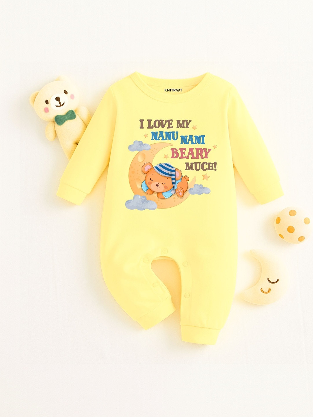 KNITROOT Infants Yellow Printed Nana Nani Theme Cotton Romper