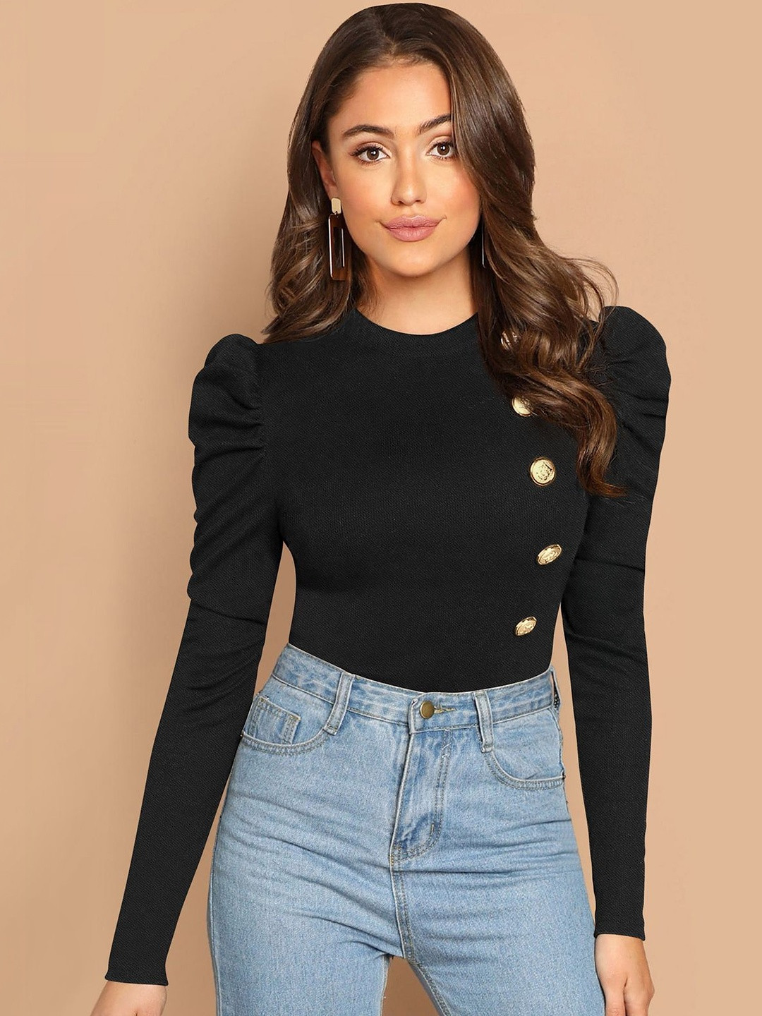 Fashion2wear Puff Sleeve Crepe Top