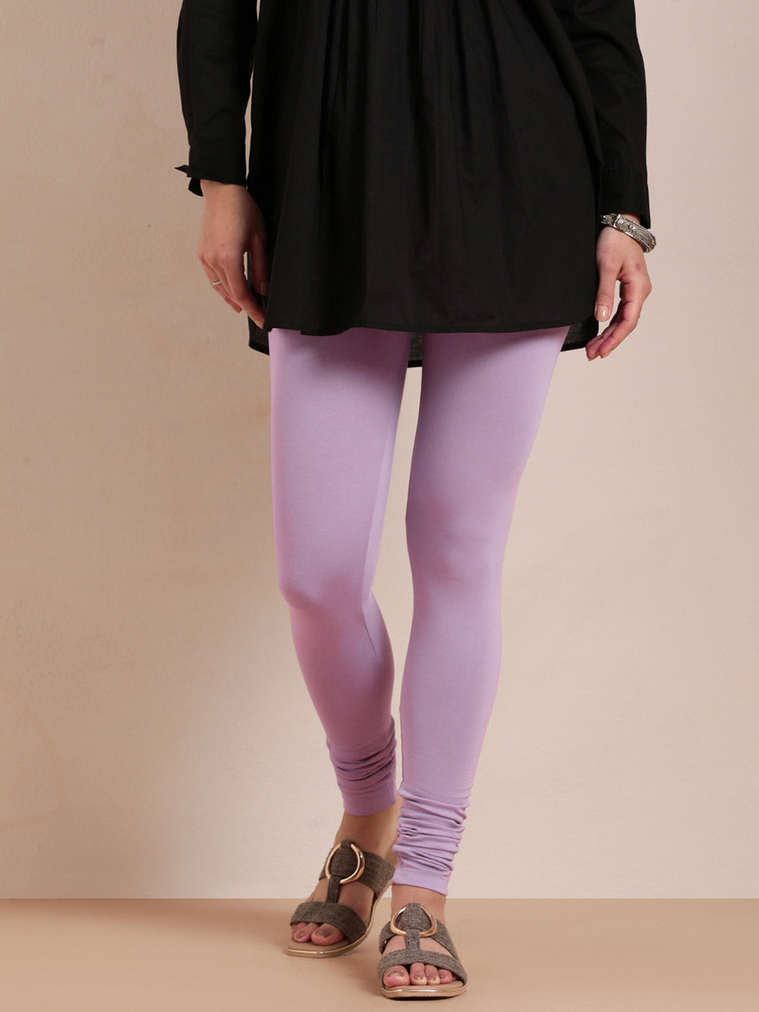TWIN BIRDS Women Lavender Solid Churidar-Length Leggings